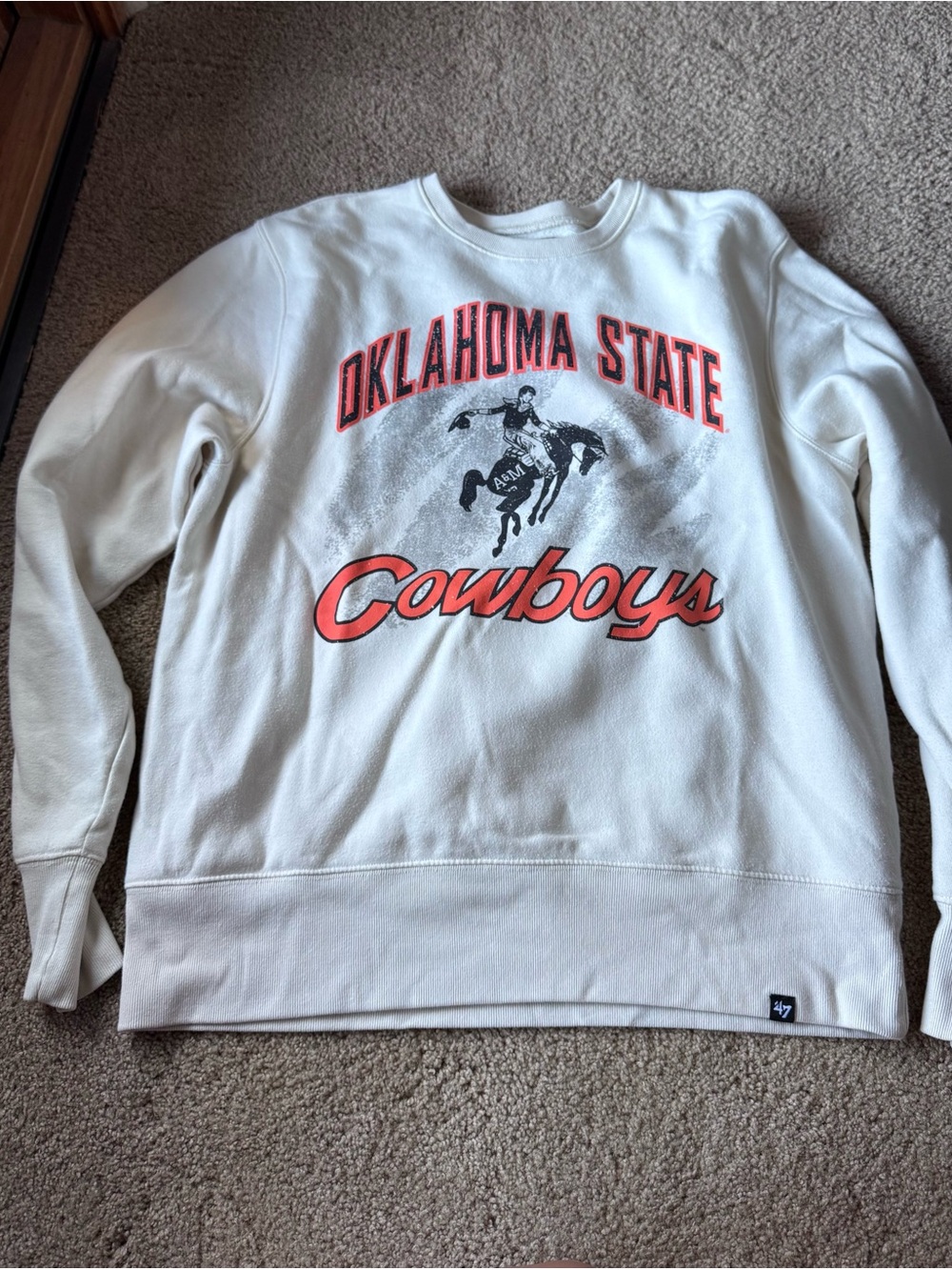 47 Brand Oklahoma State Cowboys White and Orange Crewneck Sweatshirt